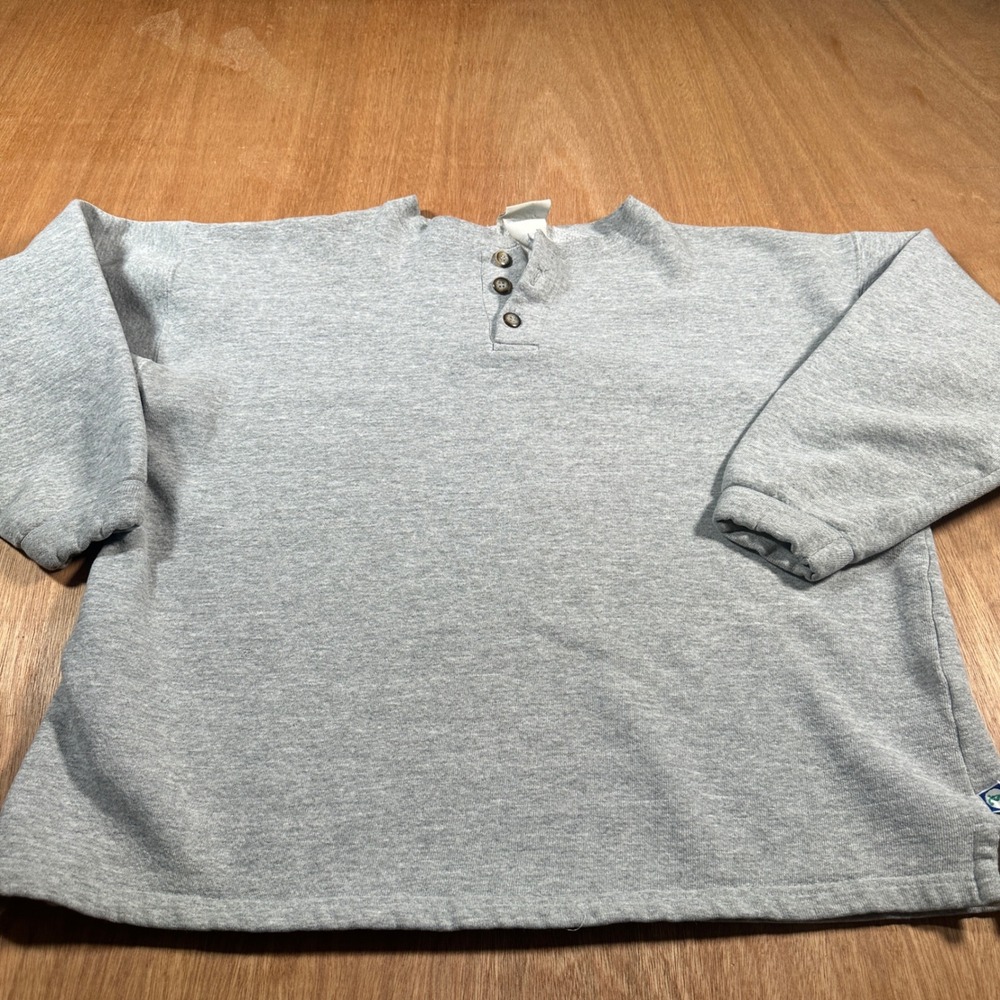 Vintage Discus Athletic Henley Sweatshirt Mens L Gray Fleece Made In USA